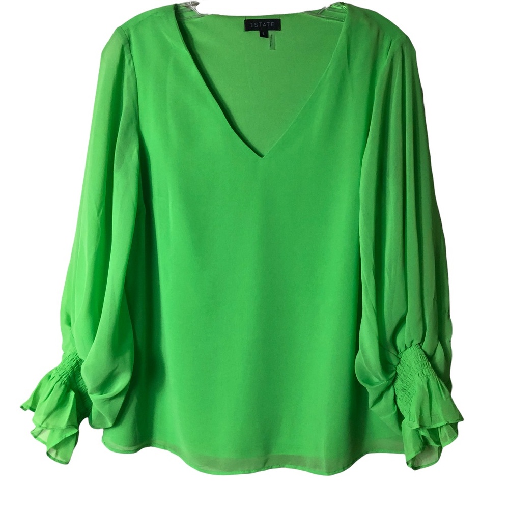 1st STATE NWT Lime green blouse, long sleeves, V-neck SIZE: SMALL